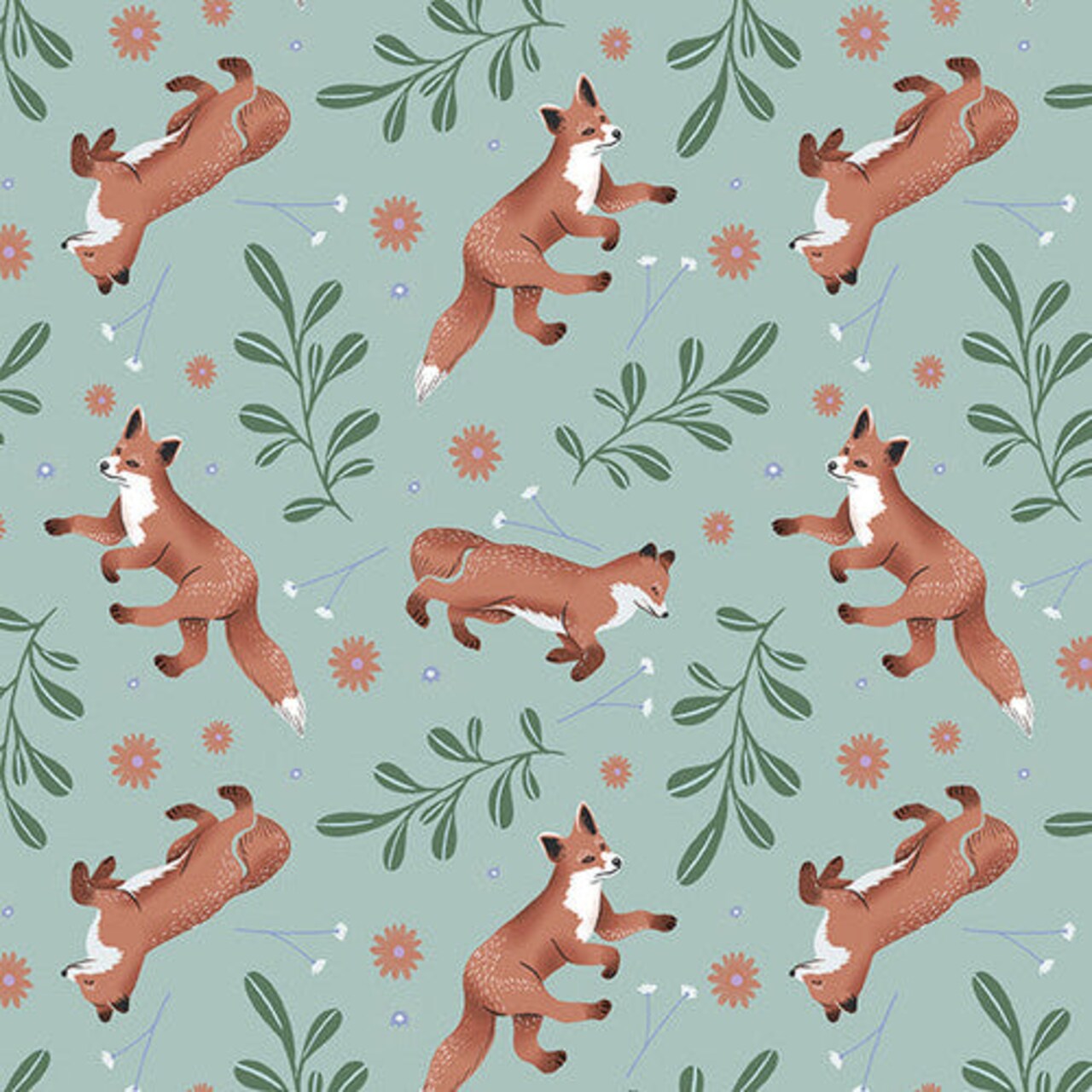 Fabric Studio E Light Green Foxes Woodland Magic by the Quarter Yard 7994-60
